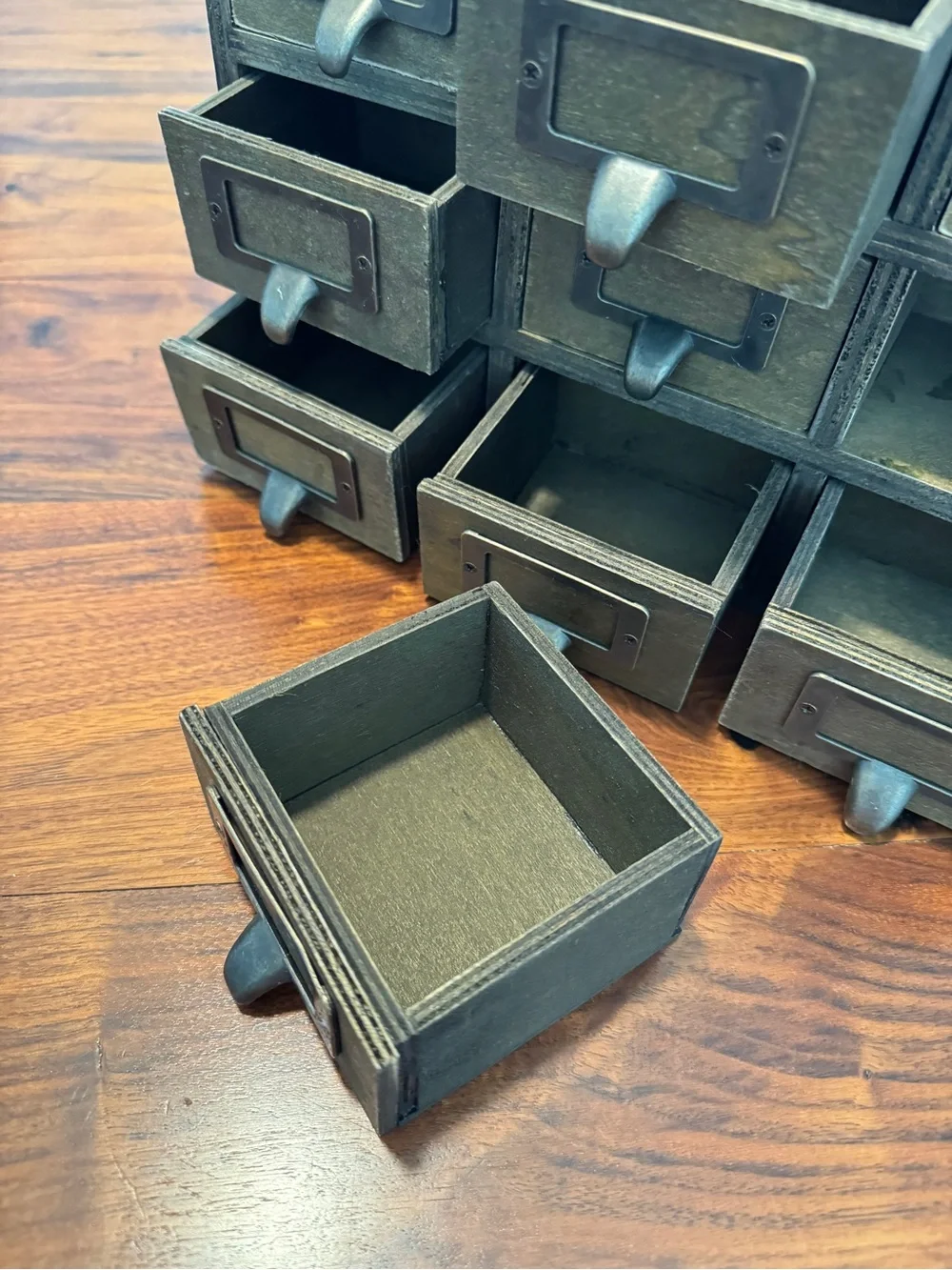 Antique-Style 9-Drawer Desktop Organizer in Aged Brass